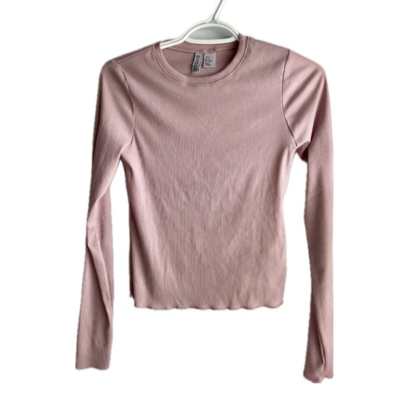 💖(2 for $15)💖 H&M Pink Ribbed Long Sleeve Top - Picture 1 of 4